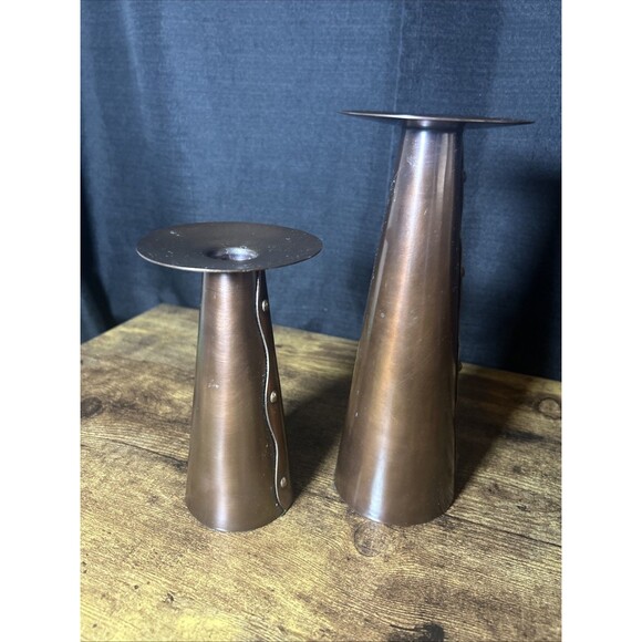 Partylite Copper Metal Taper candle Stick Holders Faux Rivets Design Vtg India - Picture 4 of 11